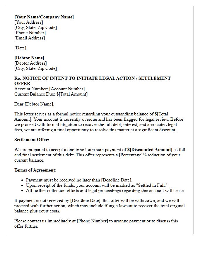Pre-Legal Discounted Balance Settlement Letter