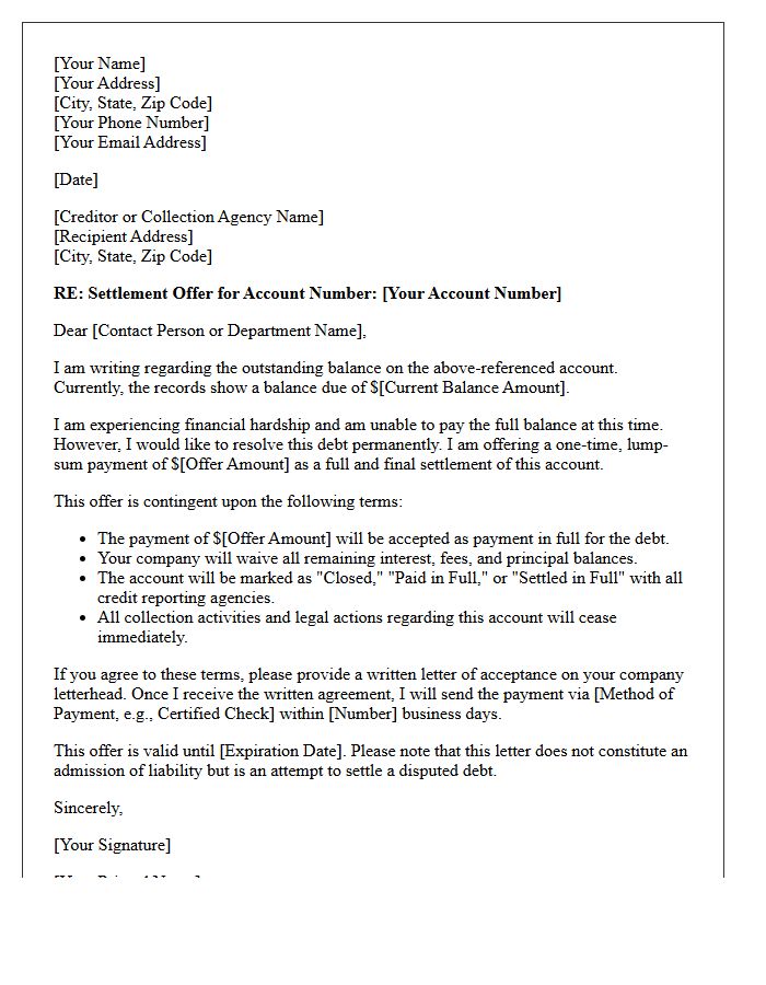 Reduced Balance Final Settlement Offer Letter