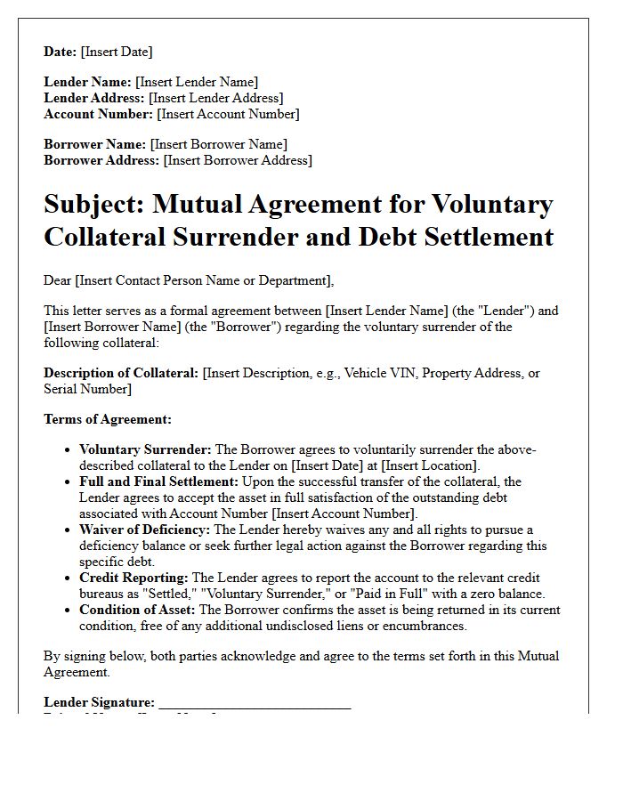 Mutual Agreement for Collateral Surrender Settlement Letter