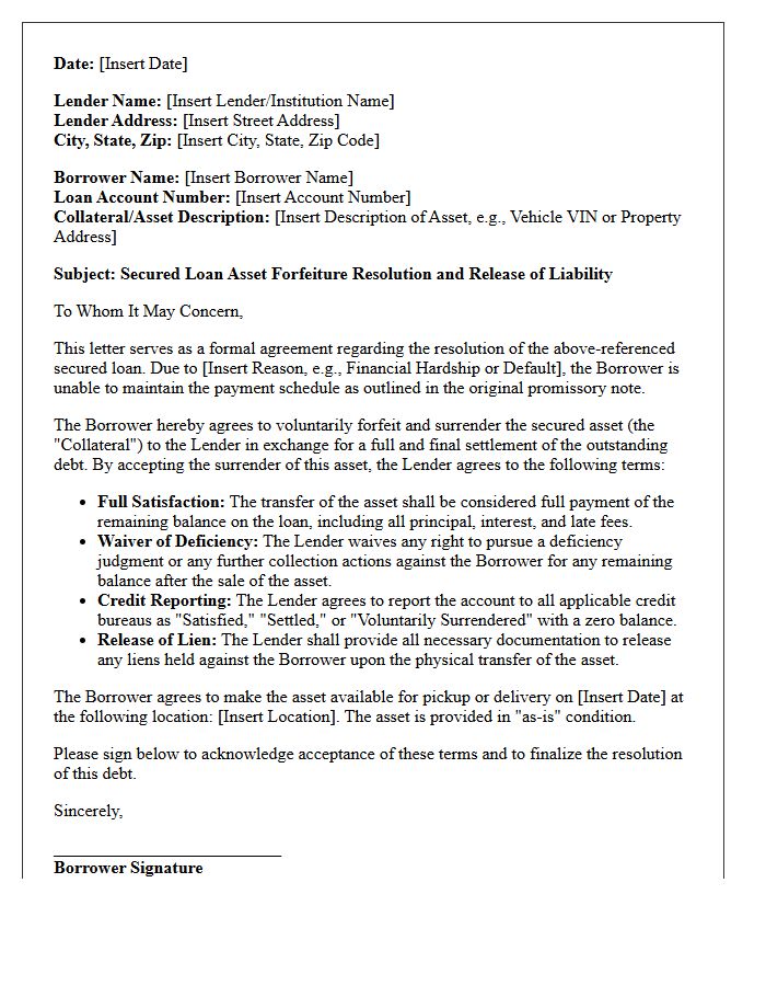 Secured Loan Asset Forfeiture Resolution Letter
