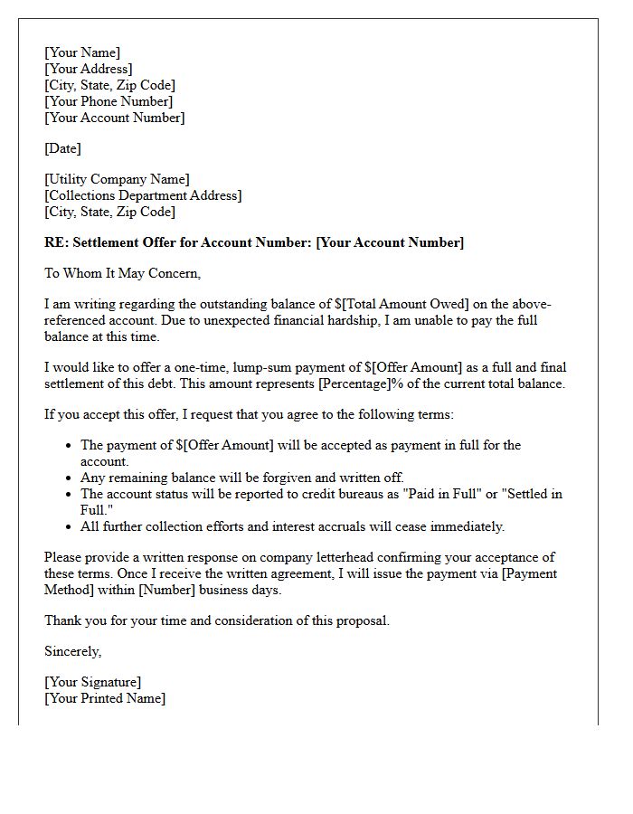 Discounted Payoff Utility Bill Arrears Settlement Offer Letter