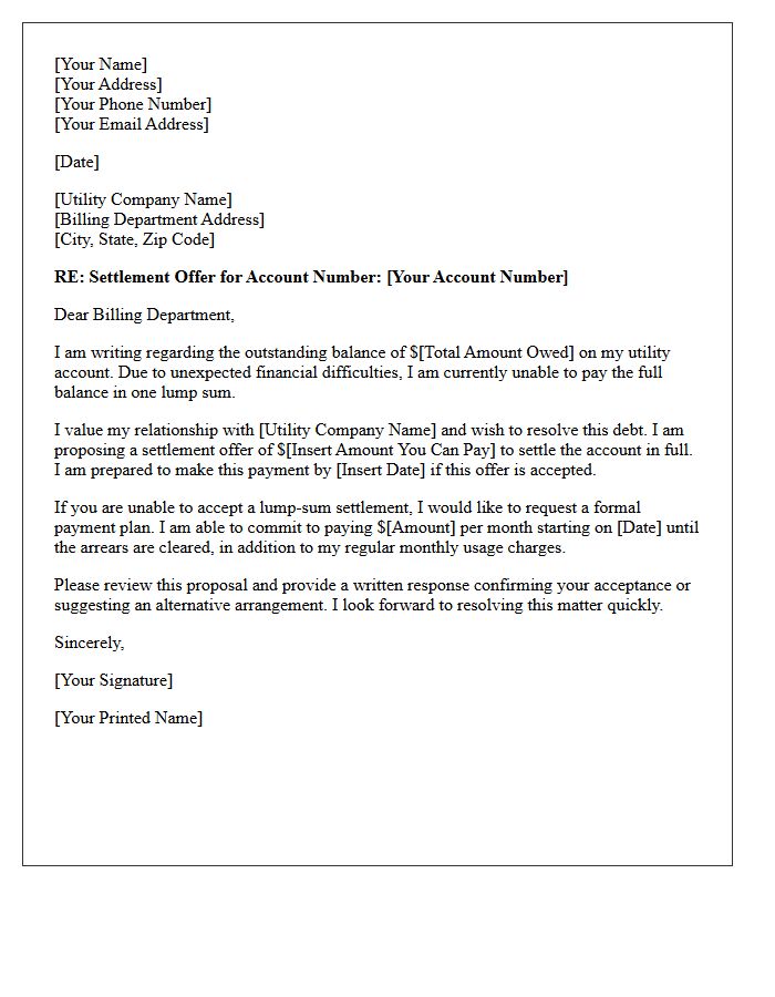 Initial Utility Bill Arrears Settlement Offer Letter