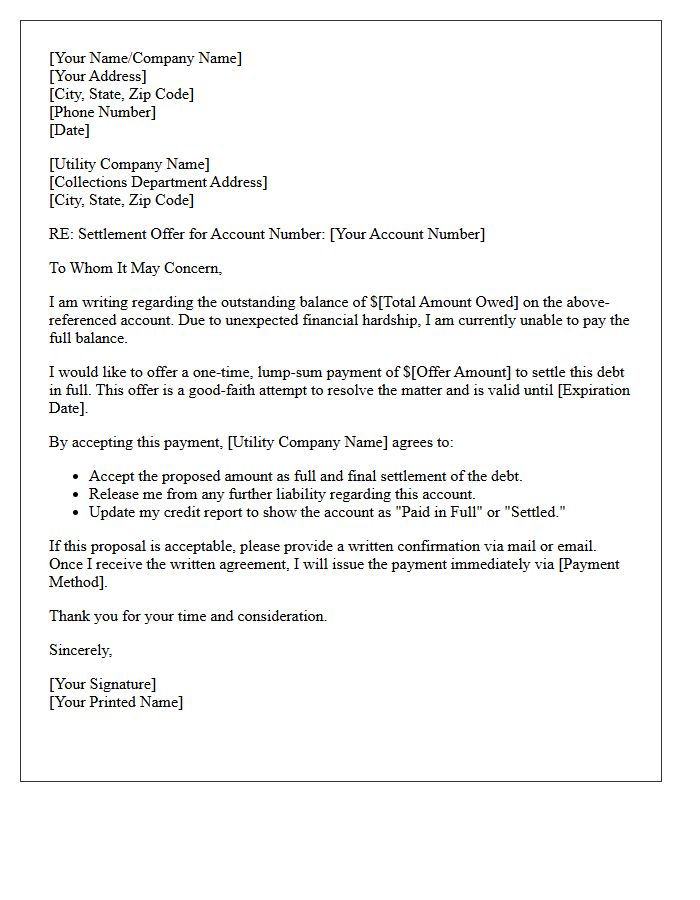 Limited Time Utility Bill Arrears Settlement Offer Letter