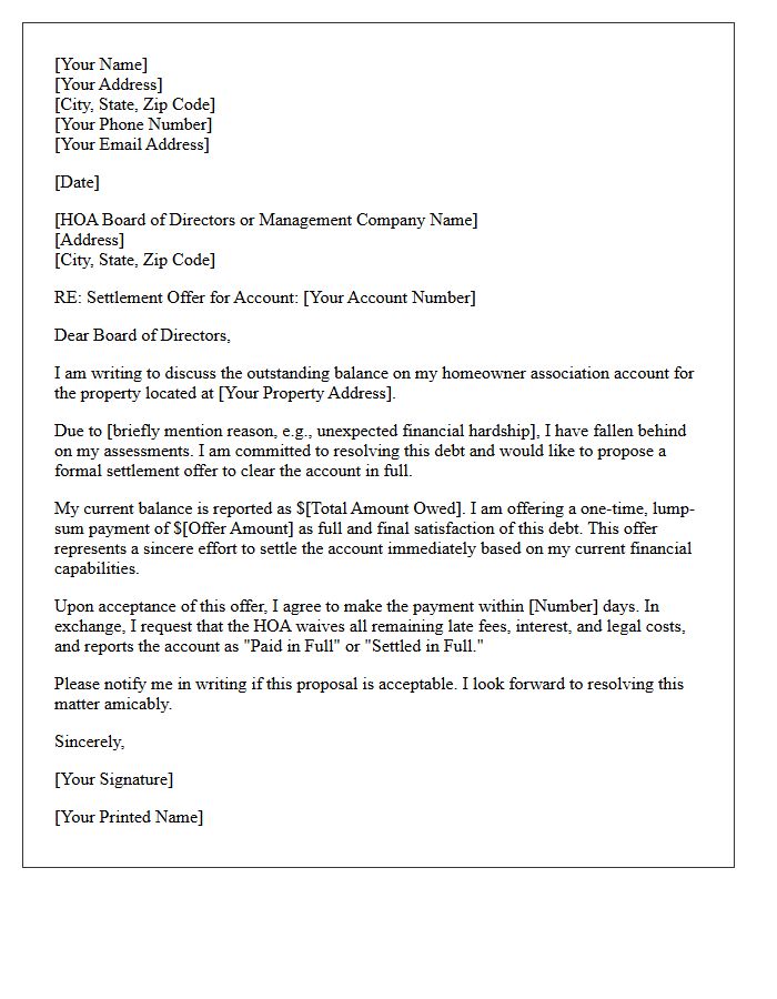 Account Resolution Homeowner Association Dues Settlement Offer Letter