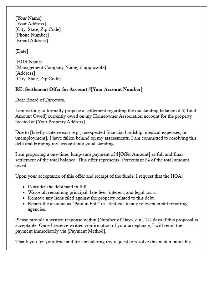 Discounted Homeowner Association Dues Settlement Offer Letter