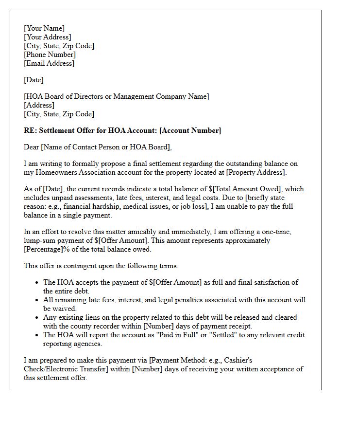 Final Homeowner Association Dues Settlement Offer Letter