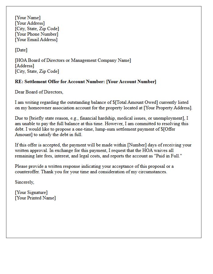 Lump Sum Homeowner Association Dues Settlement Offer Letter