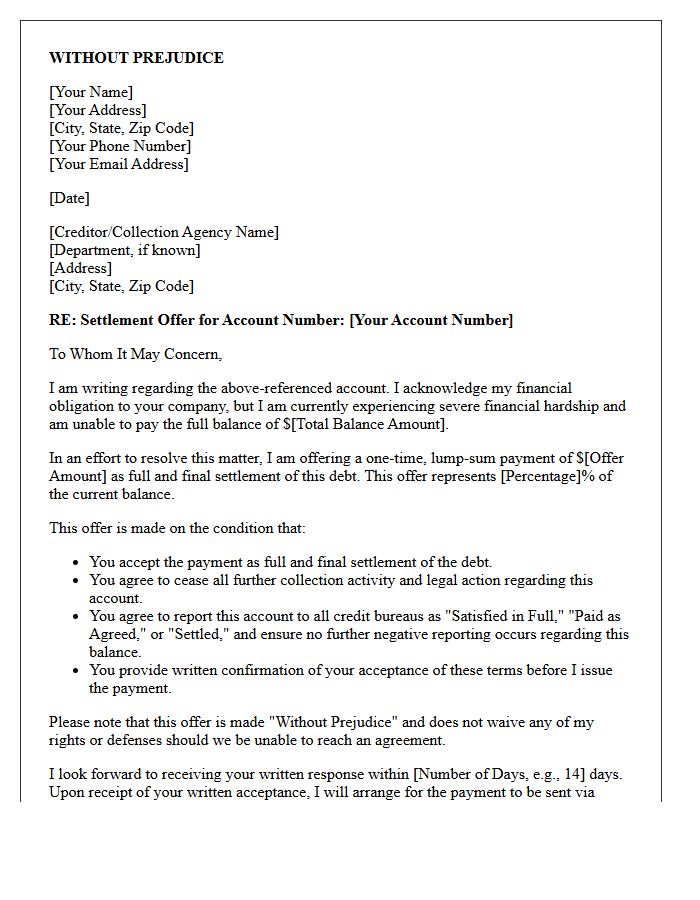 Without Prejudice Payday Loan Default Settlement Offer Letter