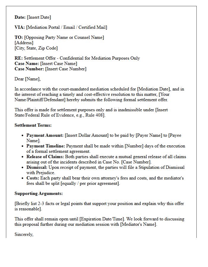 Court Mandated Mediation Settlement Offer Letter