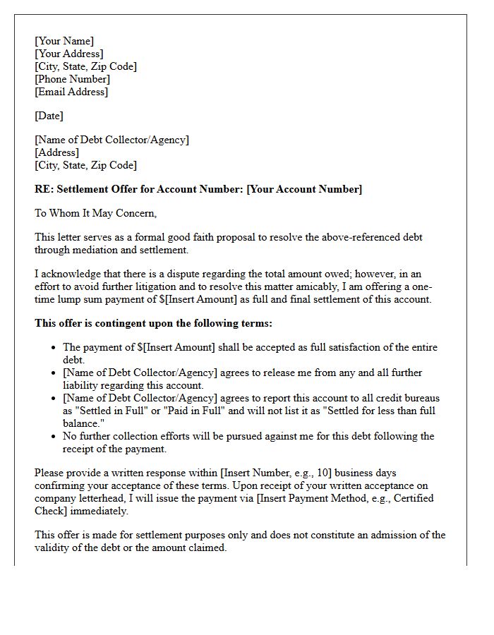 Good Faith Debt Collection Mediation Settlement Letter