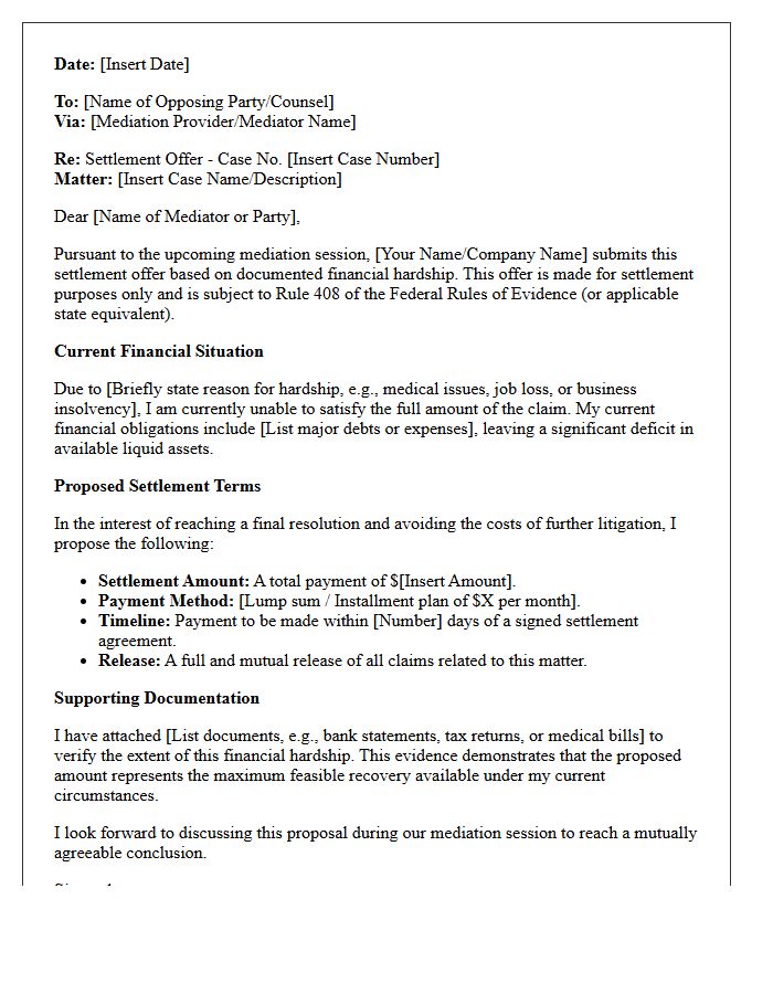 Hardship Based Mediation Settlement Offer Letter