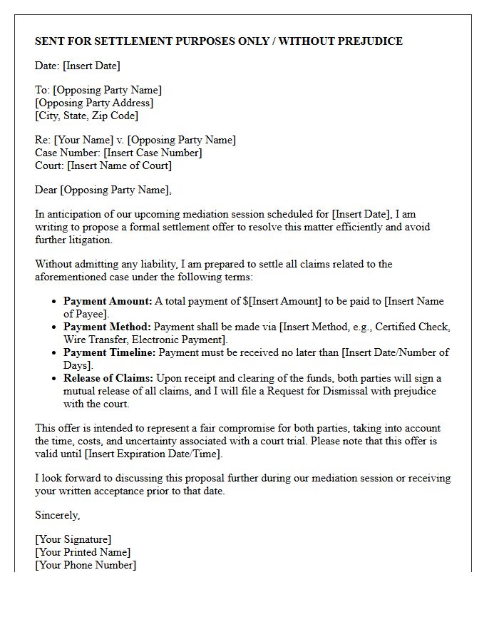 Initial Small Claims Court Mediation Settlement Offer Letter