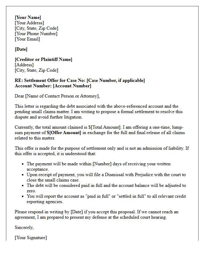 Reduced Principal Small Claims Settlement Offer Letter