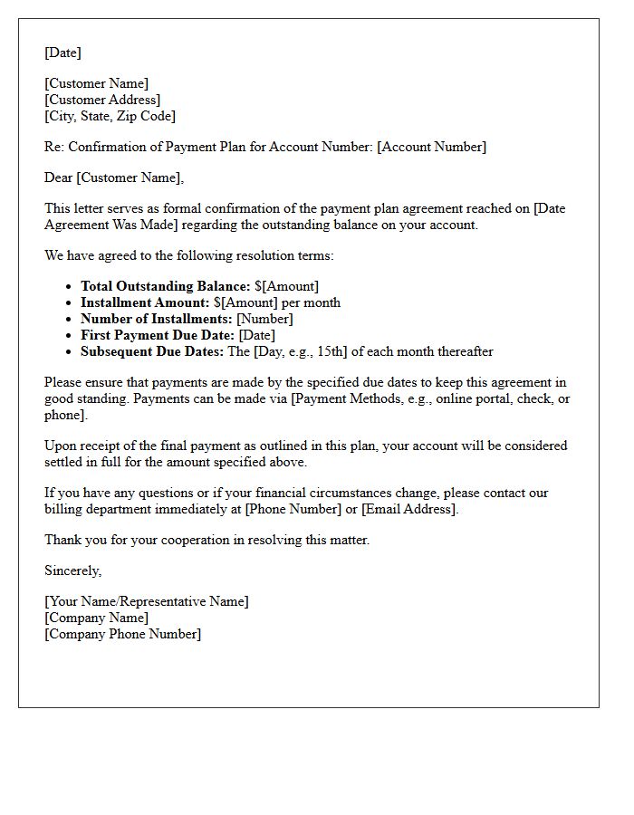 Agreed Resolution Payment Plan Confirmation Letter