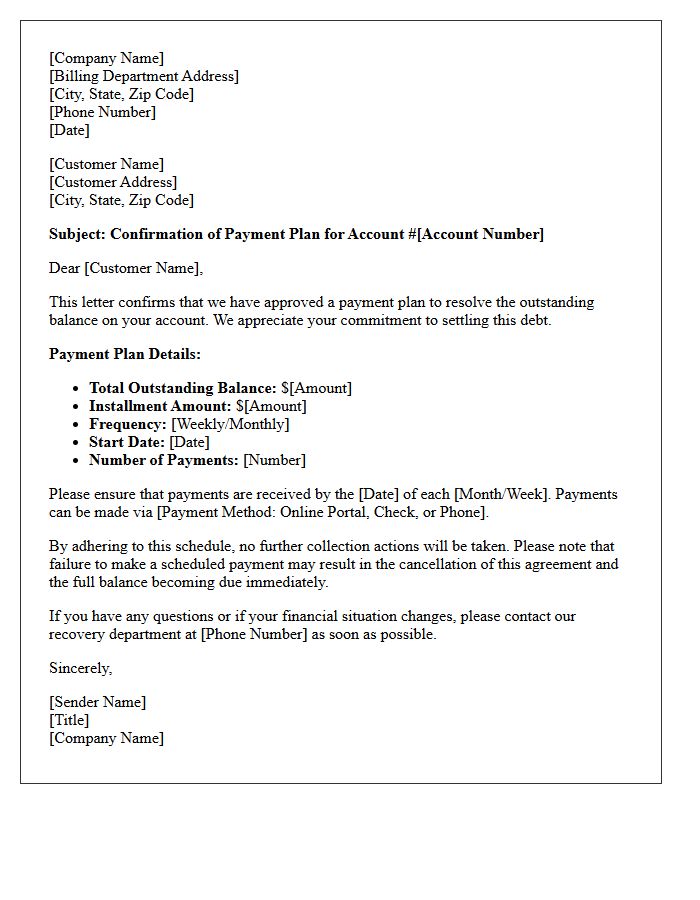 Default Recovery Payment Plan Confirmation Letter