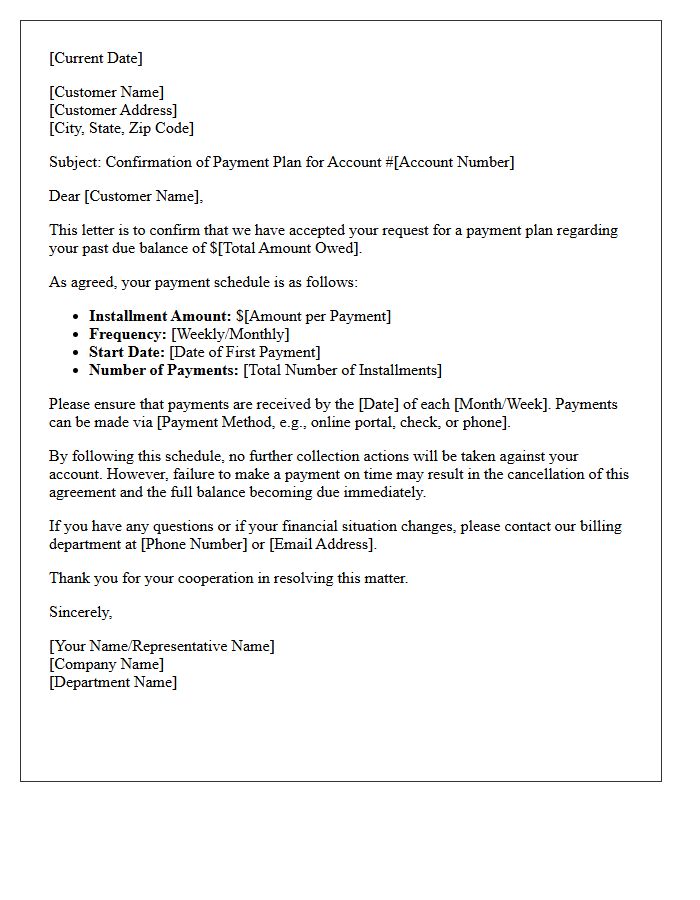 Past Due Account Payment Plan Confirmation Letter
