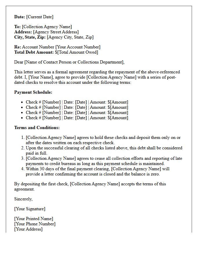 Collection Agency Post-Dated Check Agreement Letter