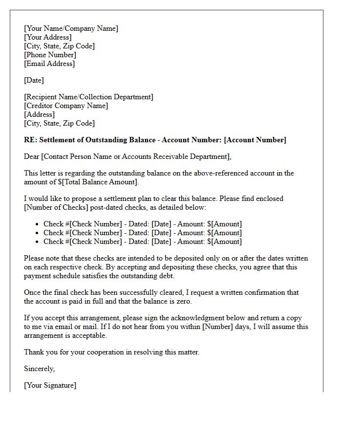 Outstanding Balance Post-Dated Check Settlement Letter