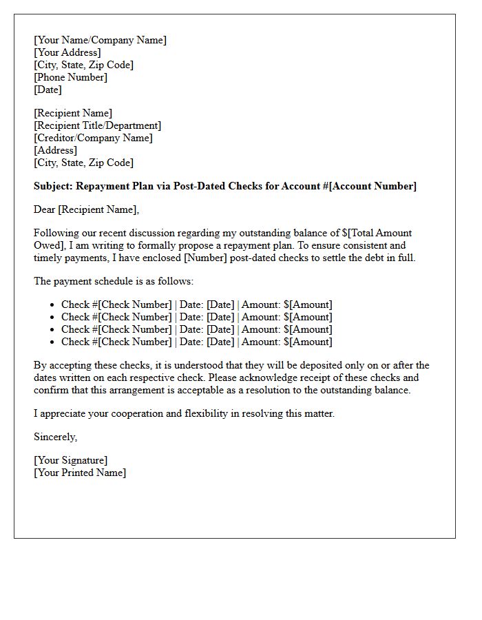 Repayment Plan Post-Dated Check Arrangement Letter