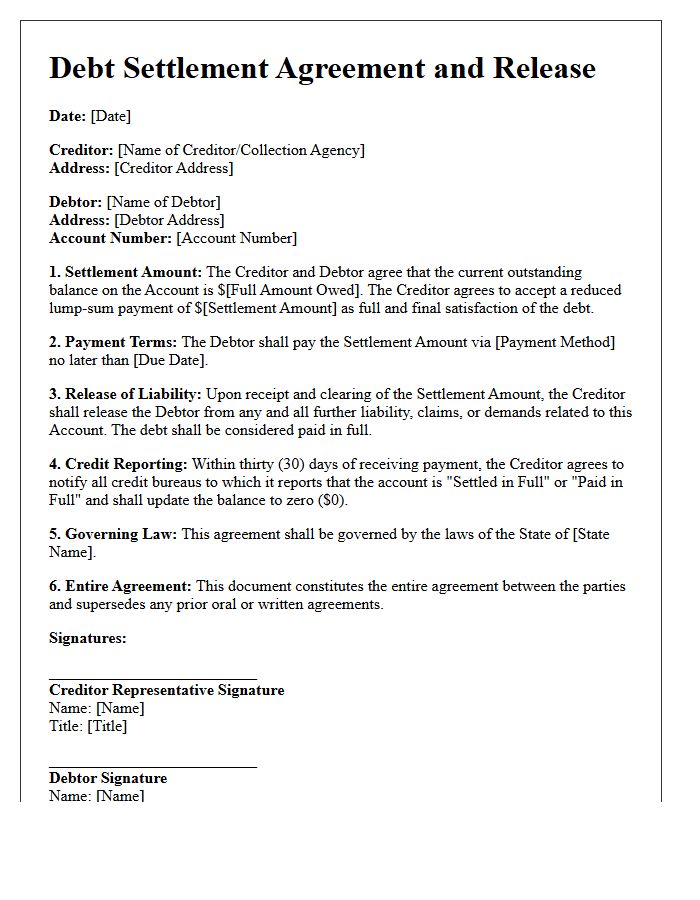 Debt Settlement Agreement And Release Letter
