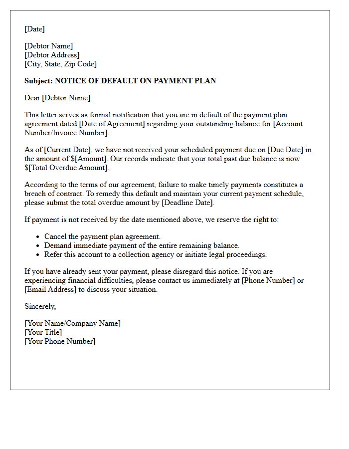 Default On Payment Plan Notification Letter