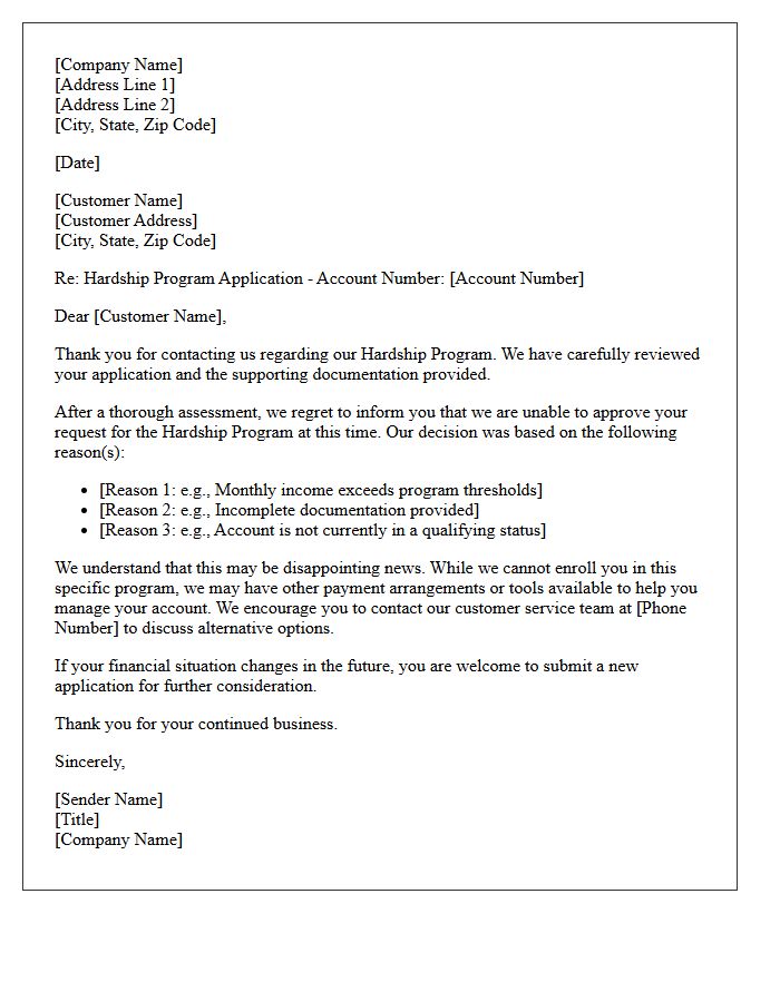 Hardship Program Application Rejection Letter