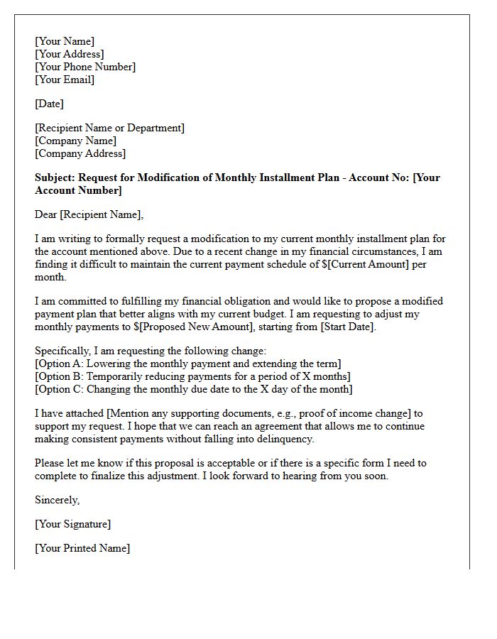 Monthly Installment Plan Modification Letter