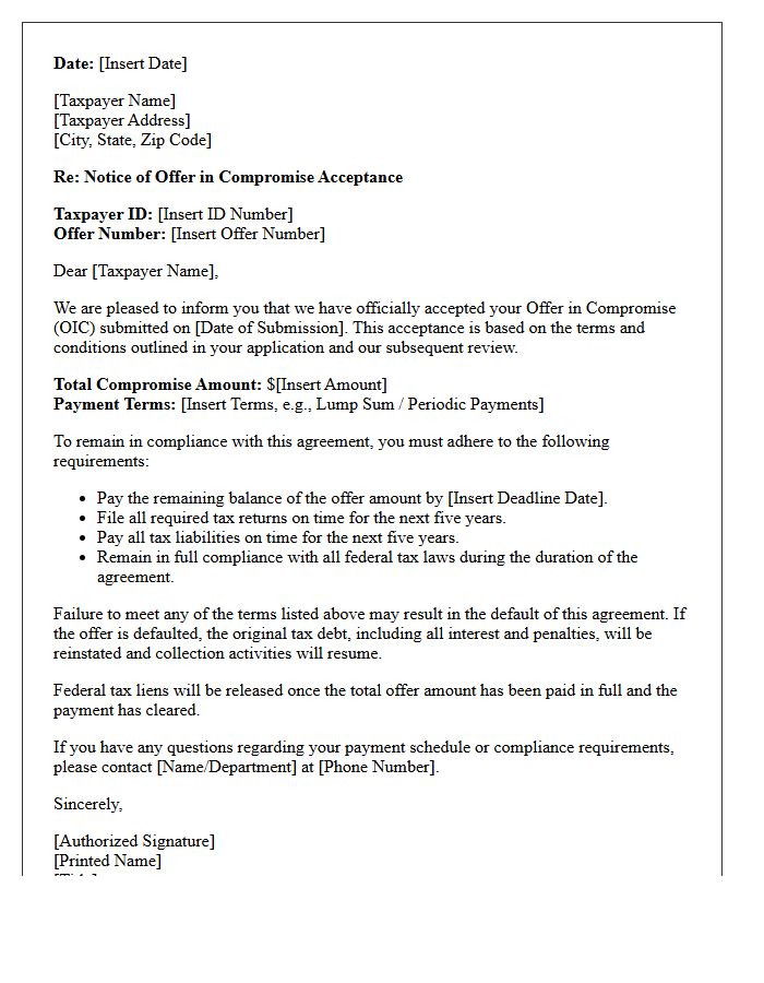 Offer In Compromise Acceptance Letter