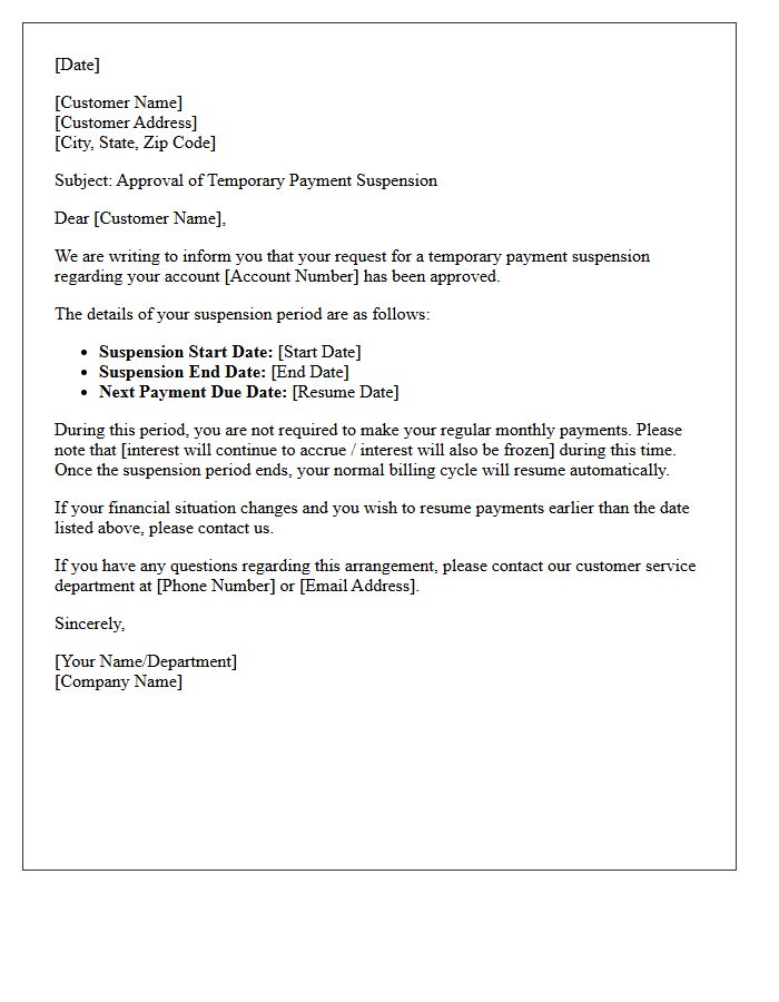 Temporary Payment Suspension Approval Letter