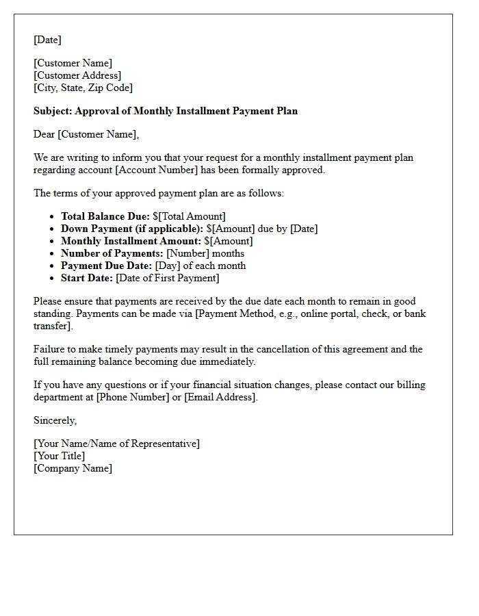 Approved Monthly Installment Payment Plan Letter