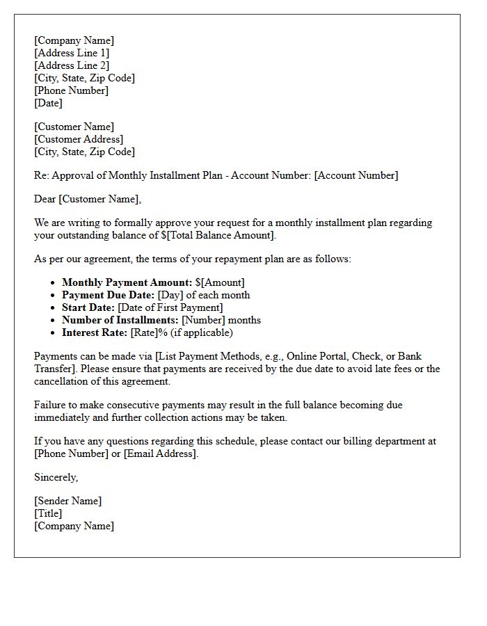 Creditor Monthly Installment Plan Approval Letter