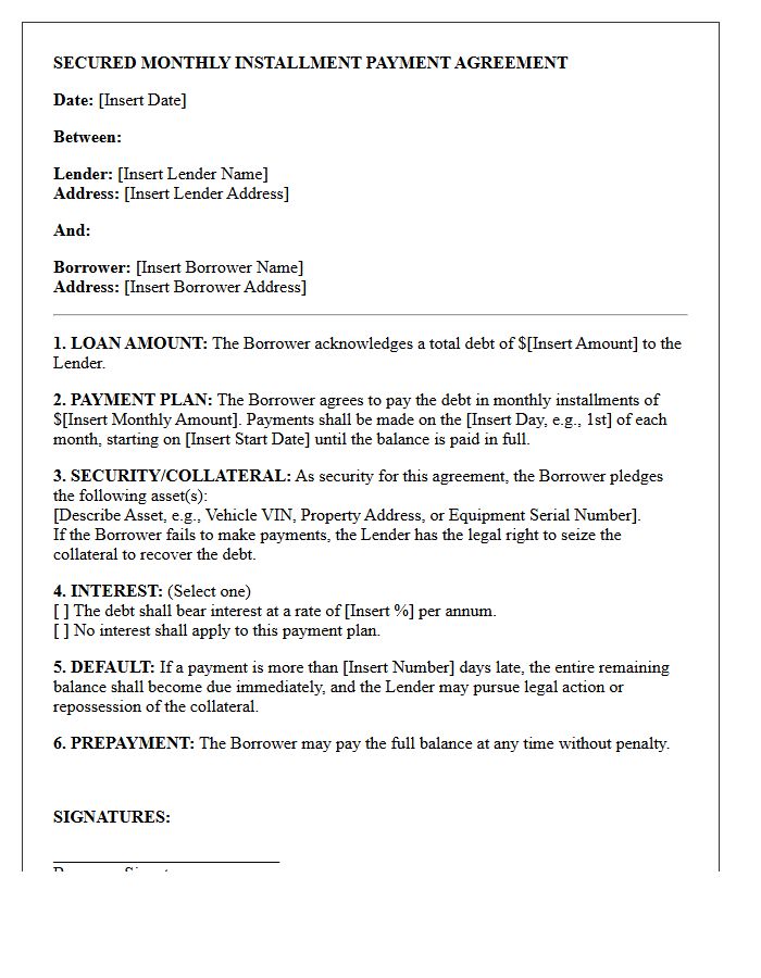 Secured Monthly Installment Payment Agreement Letter