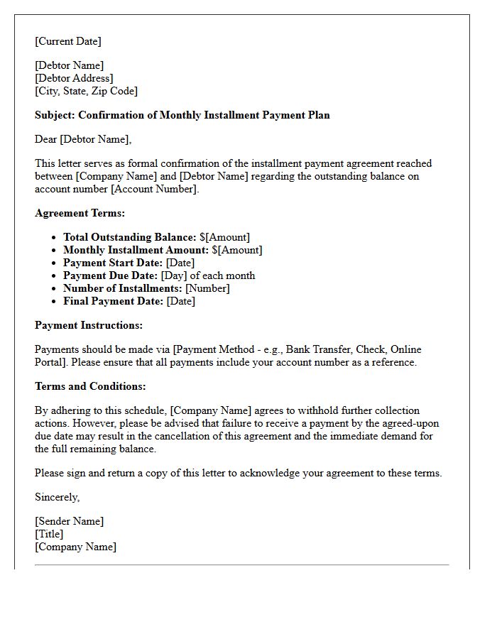 Structured Monthly Installment Agreement Confirmation Letter
