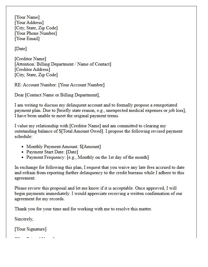 Delinquent Account Renegotiated Payment Plan Letter