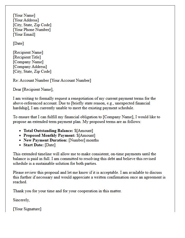 Extended Term Renegotiated Payment Plan Letter