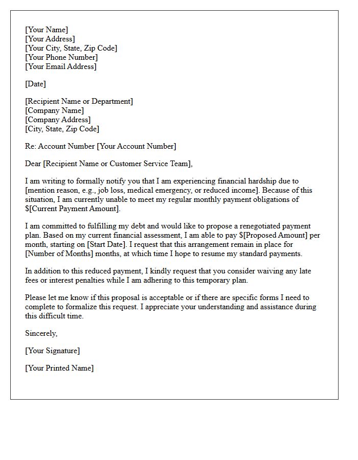 Financial Hardship Renegotiated Payment Plan Letter