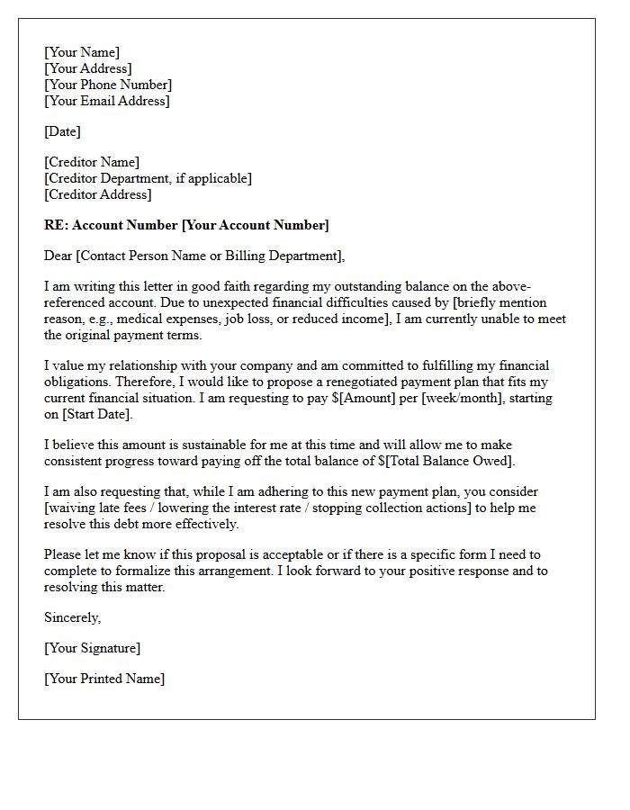 Good Faith Renegotiated Payment Plan Letter