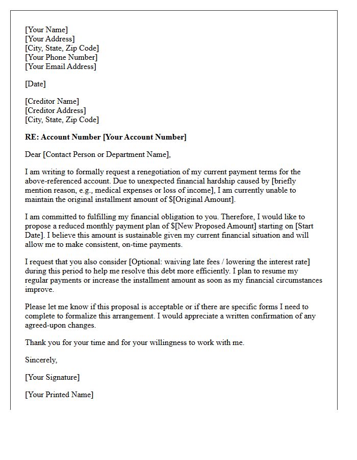 Reduced Installment Renegotiated Payment Plan Letter