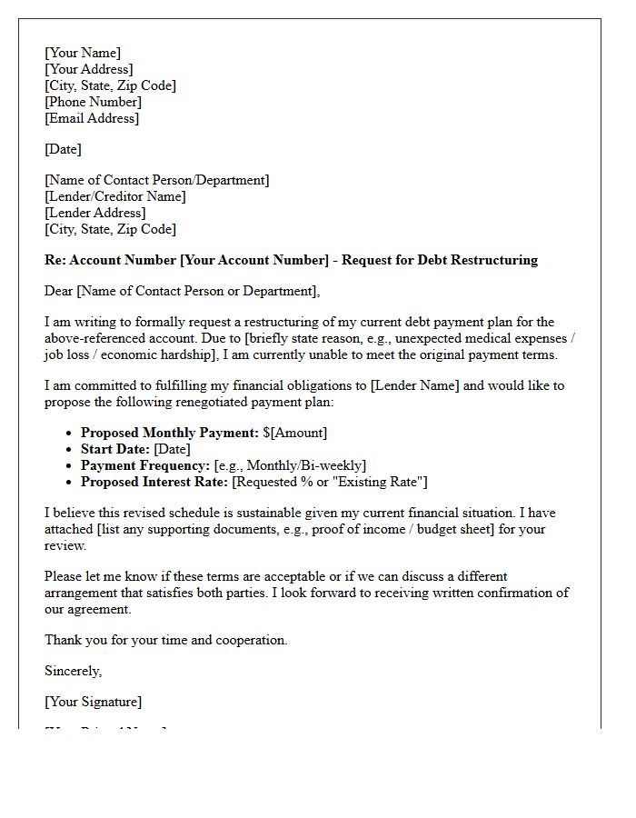 Restructured Debt Renegotiated Payment Plan Letter