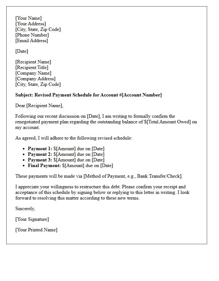 Revised Schedule Renegotiated Payment Plan Letter
