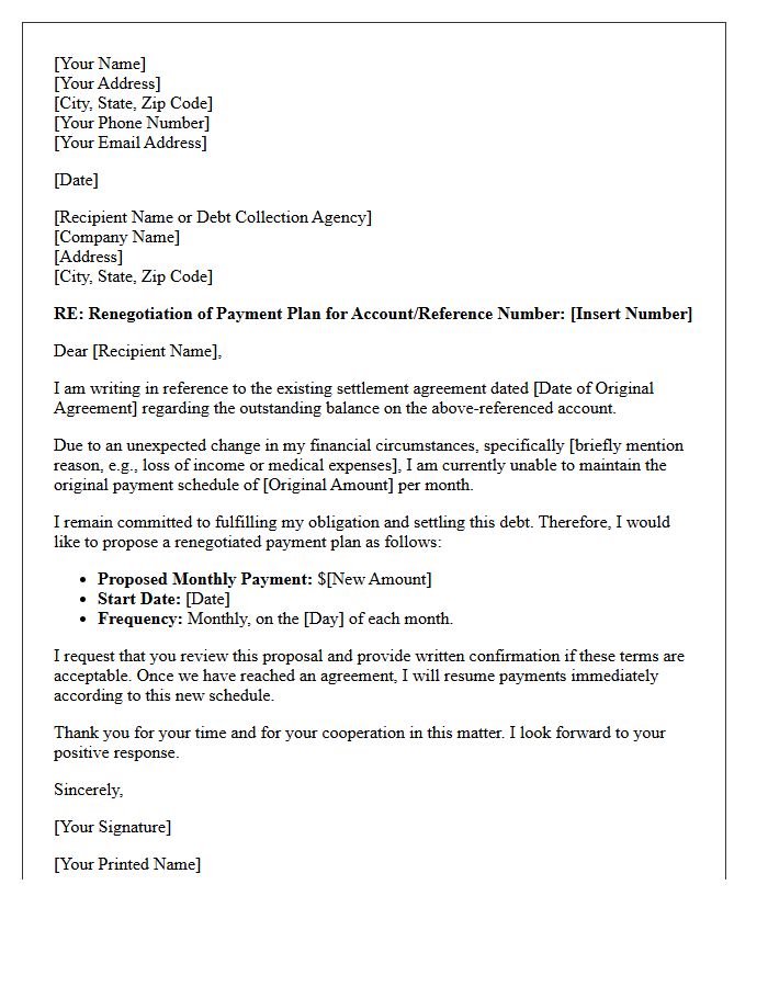 Settlement Agreement Renegotiated Payment Plan Letter