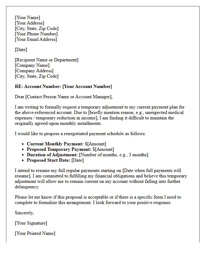 Temporary Adjustment Renegotiated Payment Plan Letter