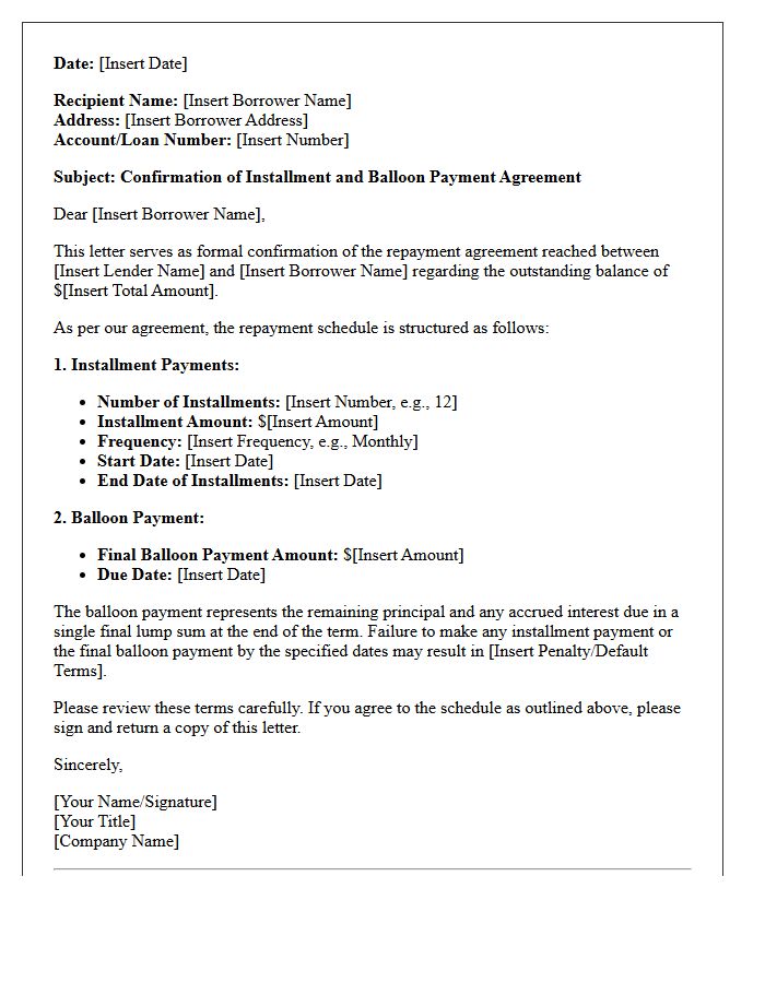 Installment And Balloon Payment Agreement Confirmation Letter