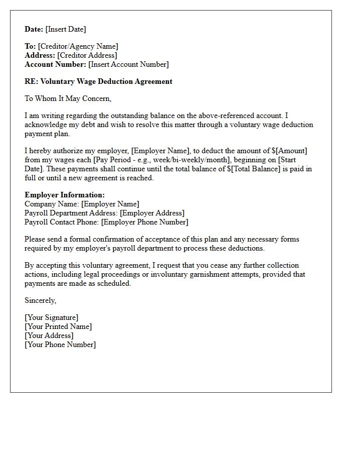 Default Recovery Voluntary Wage Deduction Payment Plan Letter