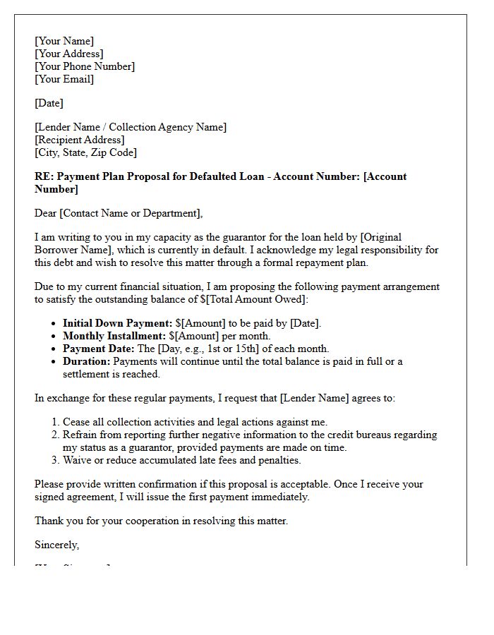 Defaulted Loan Guarantor Payment Plan Resolution Letter
