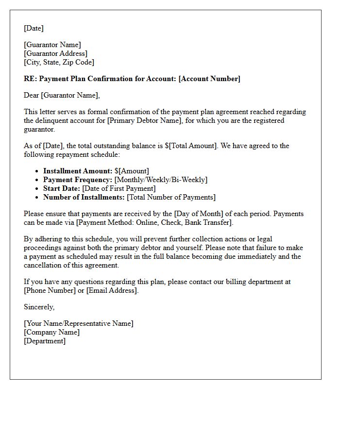 Delinquent Account Guarantor Payment Plan Confirmation Letter