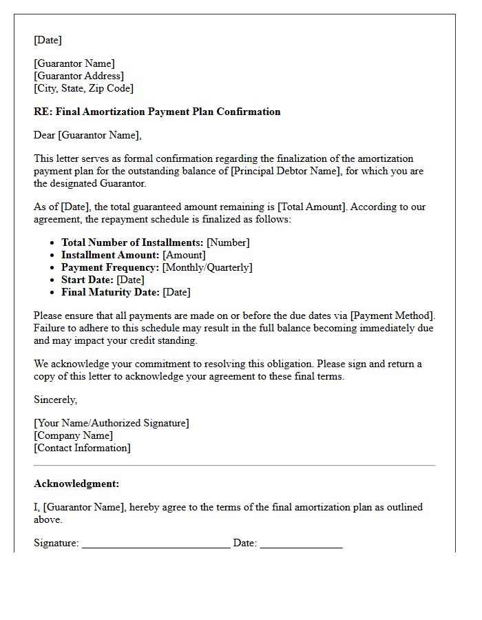 Final Guarantor Amortization Payment Plan Confirmation Letter