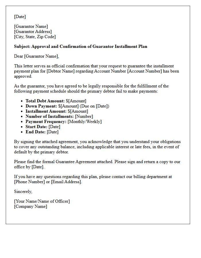 Guarantor Installment Plan Approval and Confirmation Letter