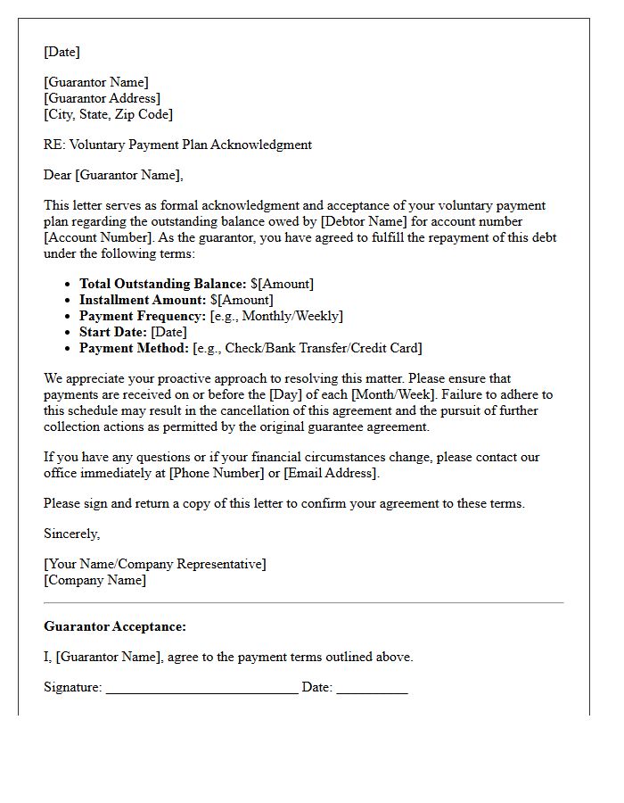 Guarantor Voluntary Payment Plan Acknowledgment Letter