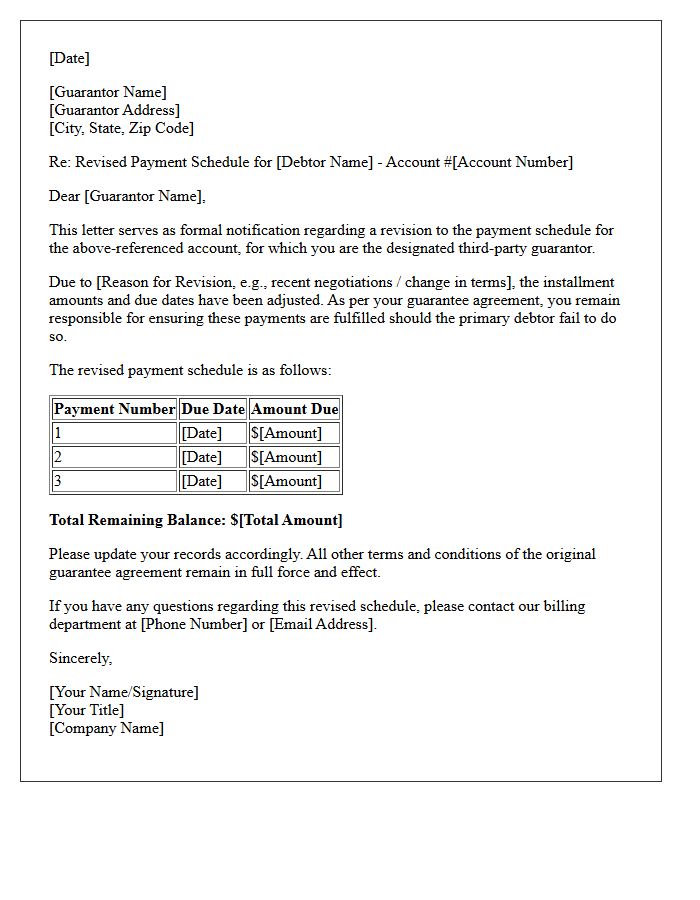 Revised Third-Party Guarantor Payment Schedule Letter